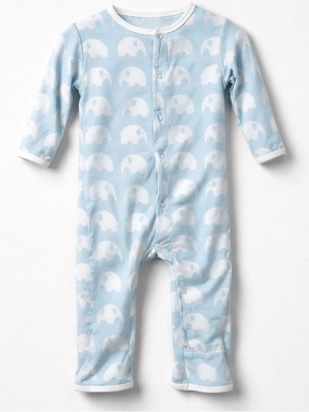 Kickee Pants blue bamboo elephant one piece sleeper size 3-6 months